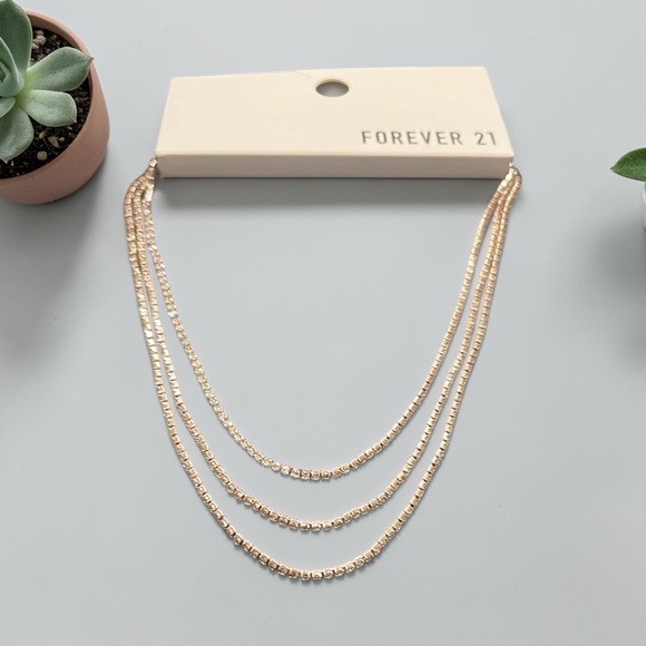 Forever 21 Rose Gold Layered Chain Necklace NWT - Picture 5 of 11